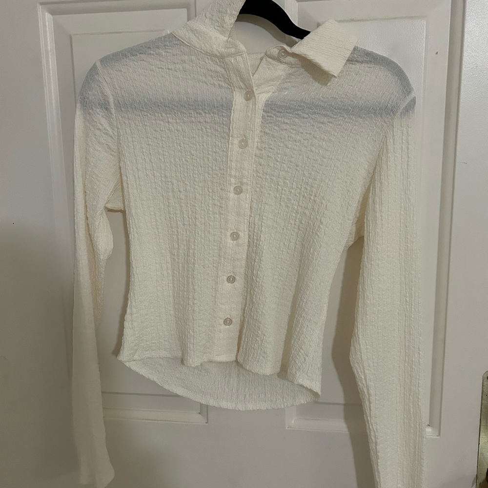 Ribbed long sleeve collared blouse